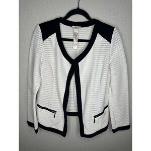 Chicos Blazer Jacket Womens 0 US Small Zip White Open Front Textured Zip Pockets